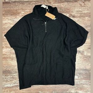 RD Style | NWT Recycled Fabric Ecofashion Black Quarter Zip Poncho Sweater, XS/S
